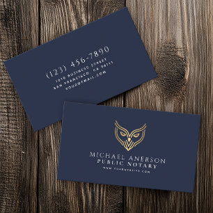 Blue Gold Owl Minimal Notary Loan Signing Agent Business Card