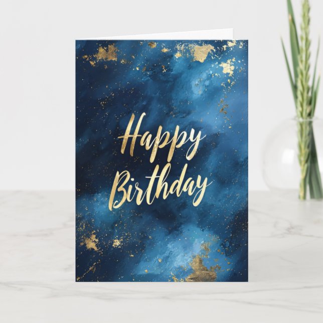 Blue & Gold Paint Birthday Card (Front)