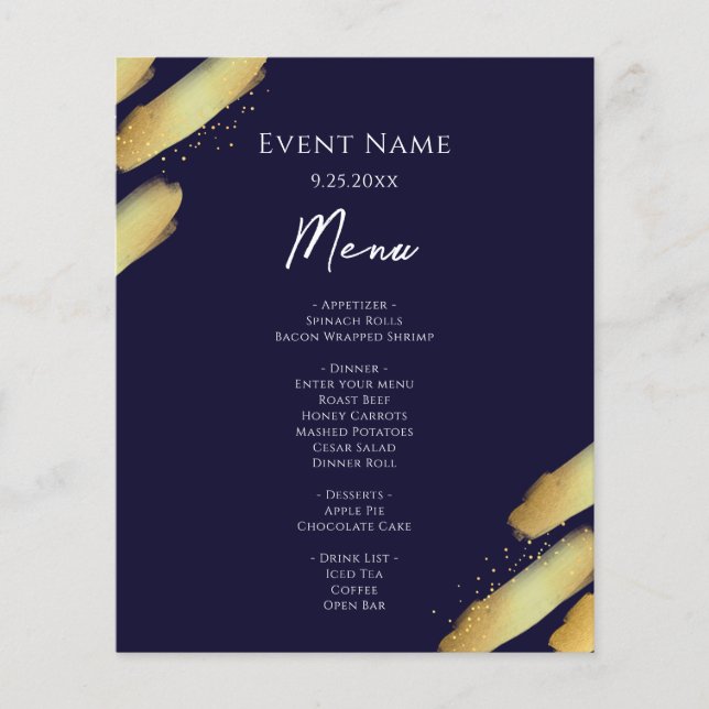 Blue Gold Paint Budget Event Menu (Front)