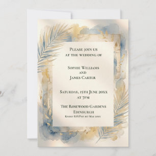 Blue Gold Palm Wedding Invitation