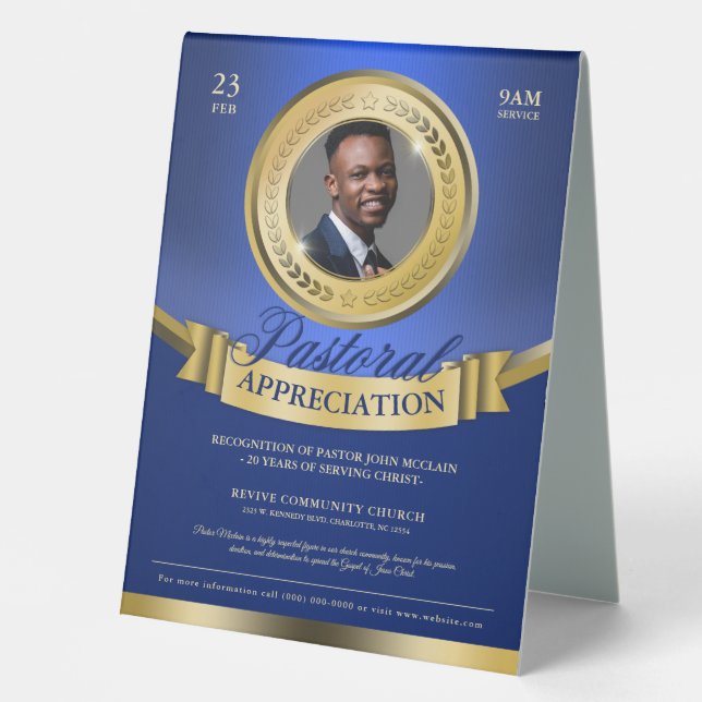 Blue & Gold Pastoral Appreciation Recognition (Front)