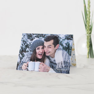 Blue & Gold Pattern Happy Hanukkah Photo Card