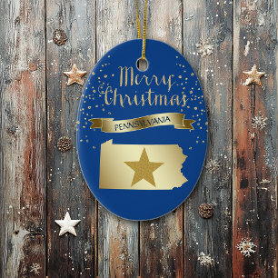 Blue Gold Pennsylvania Star Ceramic Tree Decoration