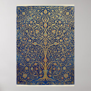 Blue Gold Persian Arabesque Tree Art Print Islam