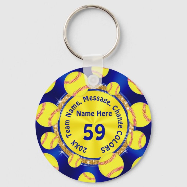 Blue Gold Personalised Softball Gift Bag Ideas Key Ring (Front)