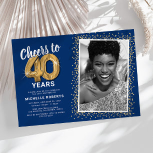 Blue Gold Photo 40th Birthday Invitation