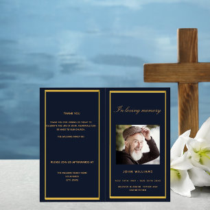 Blue gold photo elegant funeral program