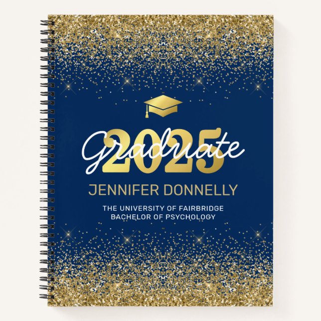Blue & Gold Photo Graduation Guest Book (Front)