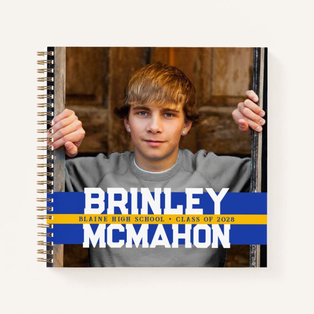 Blue & Gold Photo Graduation Guestbook Notebook (Front)