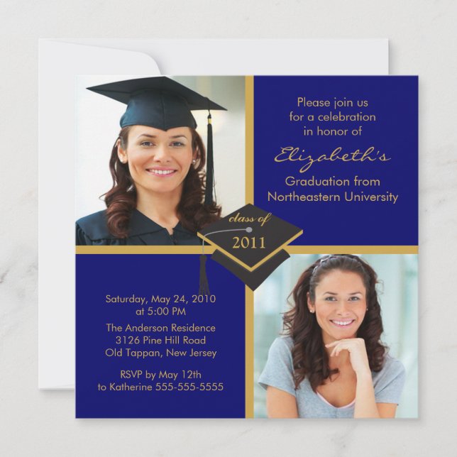 Blue & Gold Photo Graduation Invitation 2011 (Front)