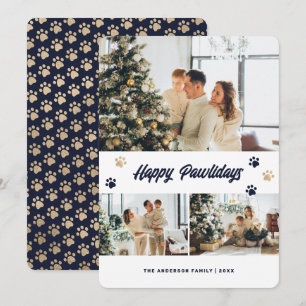 Blue Gold Photo Happy Pawlidays Holiday Card