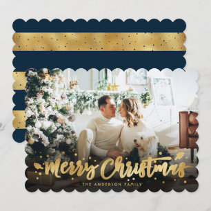 Blue Gold Photo Merry Christmas Card
