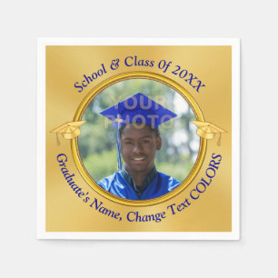 Blue Gold Photo Personalised, Graduation Napkins