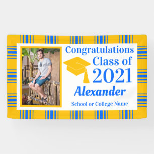 Blue Gold Plaid School Colours Graduation Banner