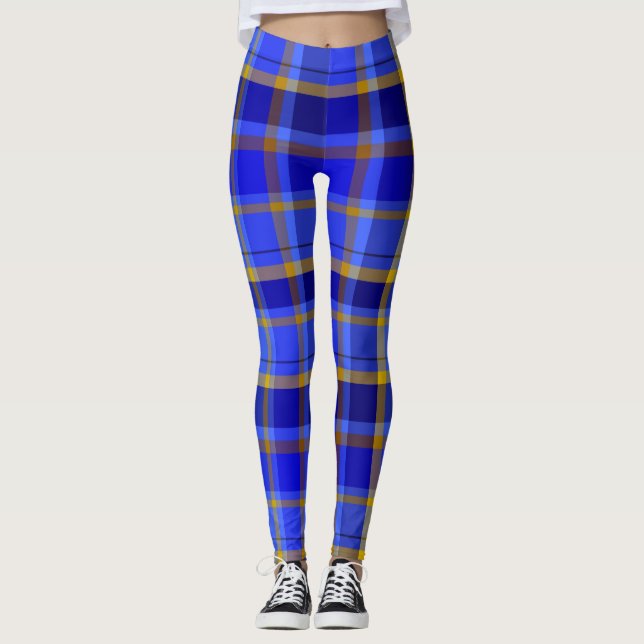  Blue/Gold Plaid Women's Leggings (Front)