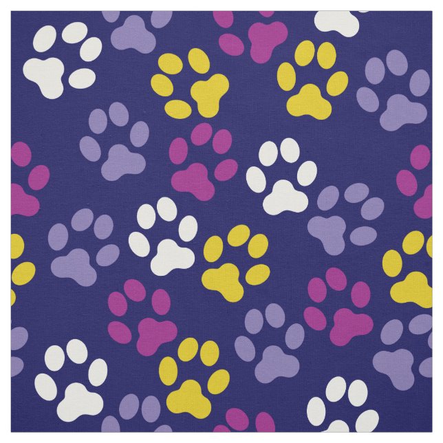Blue Gold Plum Lavender Paw Prints Pattern Fabric (Swatch)