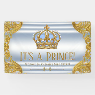 Blue Gold Prince Baby Shower Banner
