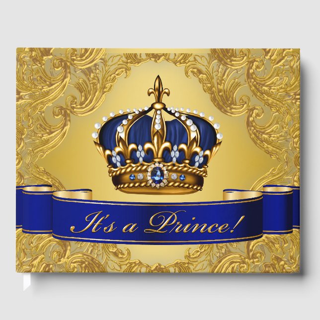 Blue Gold Prince Baby Shower Guest Book (Front)