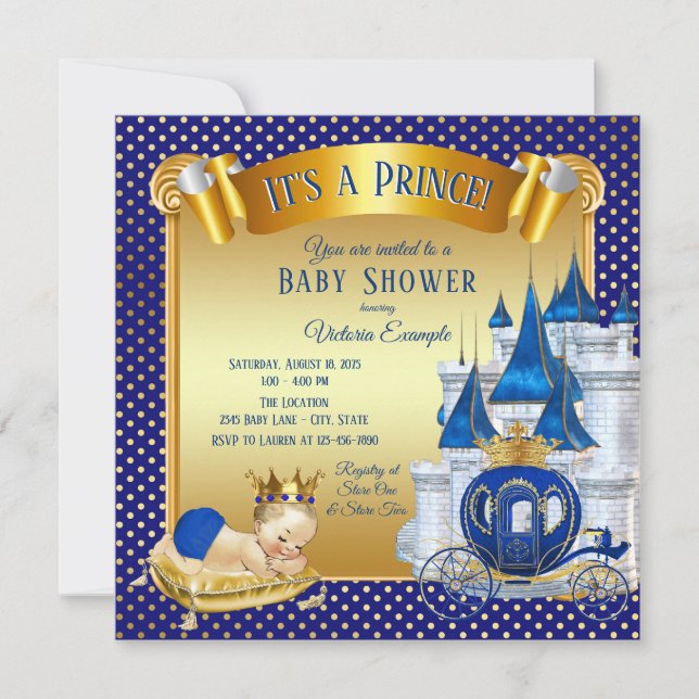 Blue Gold Prince Baby Shower Invitations (Front)