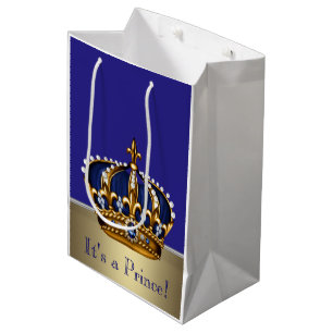 Blue Gold Prince Baby Shower Medium Gift Bag