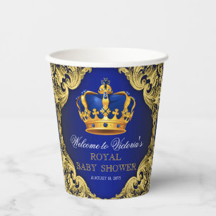 Blue Gold Prince Baby Shower Paper Cups