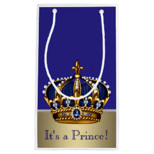Blue Gold Prince Baby Shower Small Gift Bag