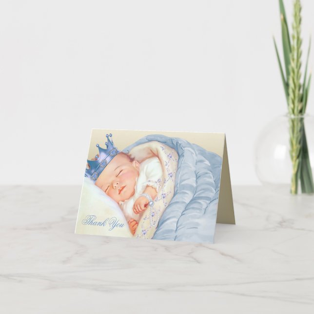 Blue Gold Prince Baby Shower Thank You (Front)