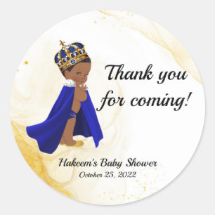 Blue gold prince baby shower - Thank you sticker