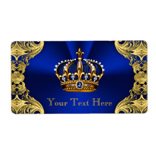 Blue Gold Prince Baby Shower Water Bottle