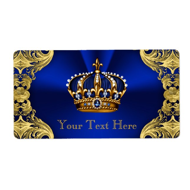 Blue Gold Prince Baby Shower Water Bottle (Front)