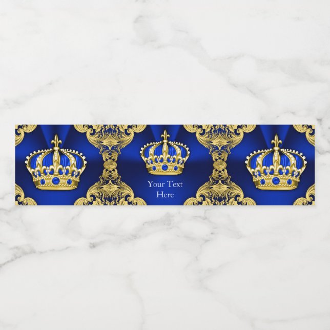 Blue Gold Prince Baby Shower Water Bottle Labels (Single Label)