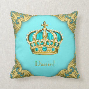 Blue Gold Prince Crown Nursery Decor Boys Cushion
