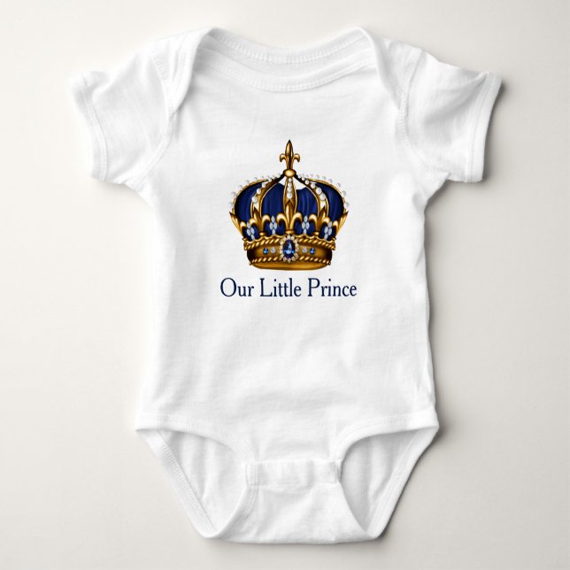 Blue Gold Prince Crown Prince Baby Boy Bodysuit (Front)