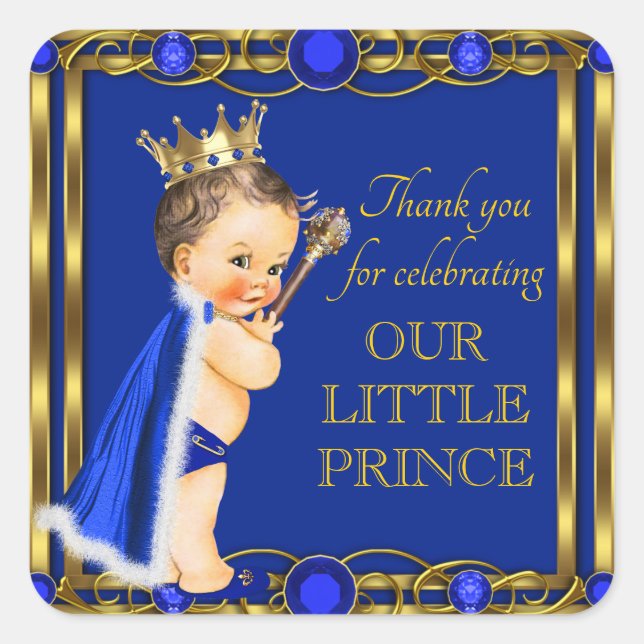 Blue Gold Prince Jewel Baby Shower Stickers (Front)