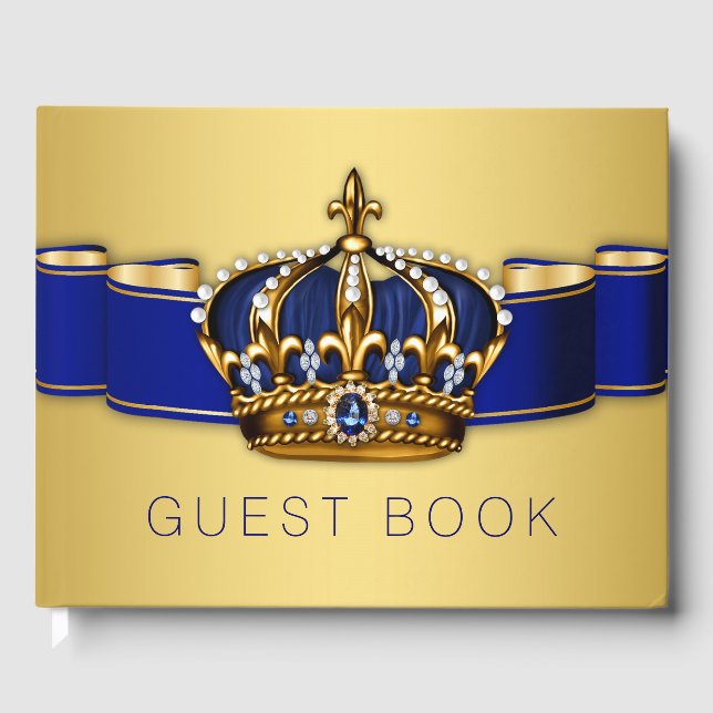 Blue Gold Prince King Crown Guest Book (Front)