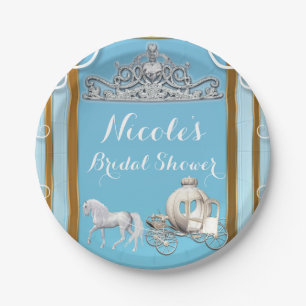 Blue Gold Princess Crown & Carriage Sweet 16 Party Paper Plate