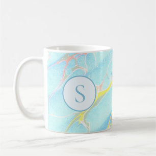 Blue Gold Printed Marble Pattern Custom Monogram Coffee Mug