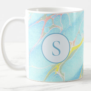 Blue Gold Printed Marble Pattern Custom Monogram Coffee Mug