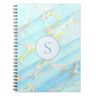 Blue Gold Printed Marble Pattern Custom Monogram Notebook