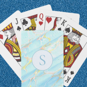 Blue Gold Printed Marble Pattern Custom Monogram Playing Cards