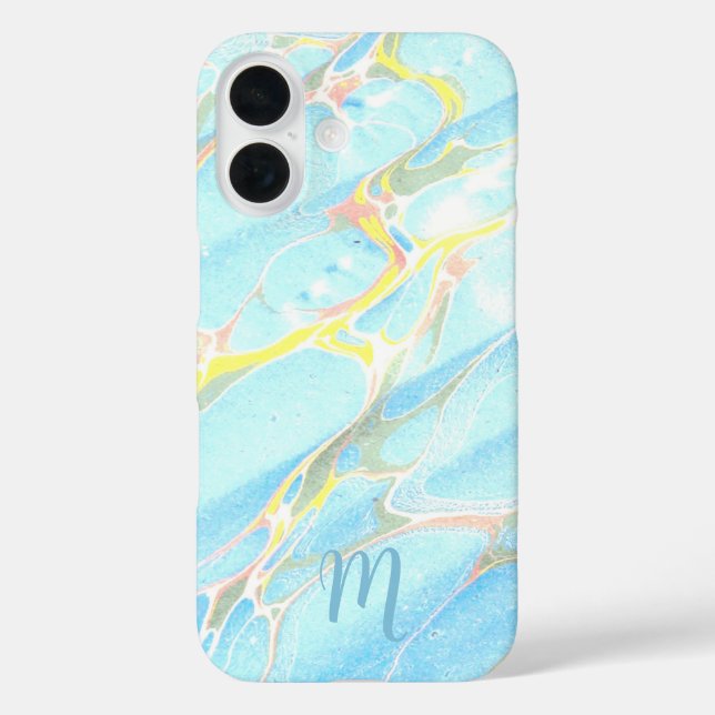 Blue Gold Printed Marble Summer Custom Monogram  Case-Mate iPhone Case (Back)