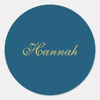 Blue Gold Professional Trendy Minimalist Name Classic Round Sticker