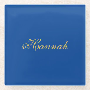 Blue Gold Professional Trendy Minimalist Name Glass Coaster