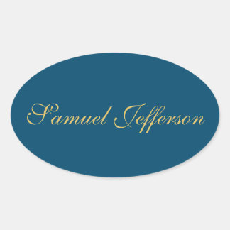 Blue Gold Professional Trendy Minimalist Name Oval Sticker