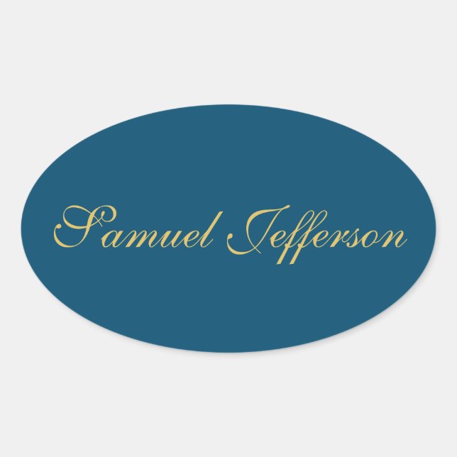 Blue Gold Professional Trendy Minimalist Name Oval Sticker (Front)