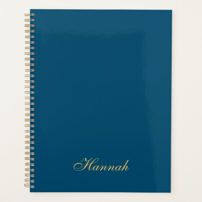 Blue Gold Professional Trendy Minimalist Name Planner (Front)