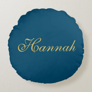 Blue Gold Professional Trendy Minimalist Name Round Cushion