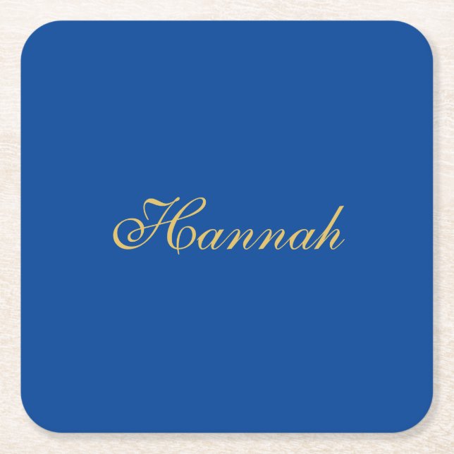 Blue Gold Professional Trendy Minimalist Name Square Paper Coaster (Front)