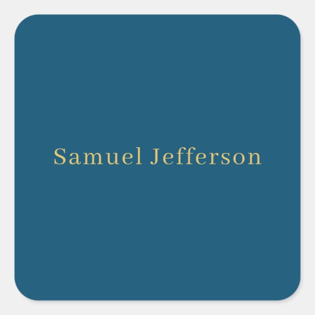 Blue Gold Professional Trendy Minimalist Name Square Sticker (Front)