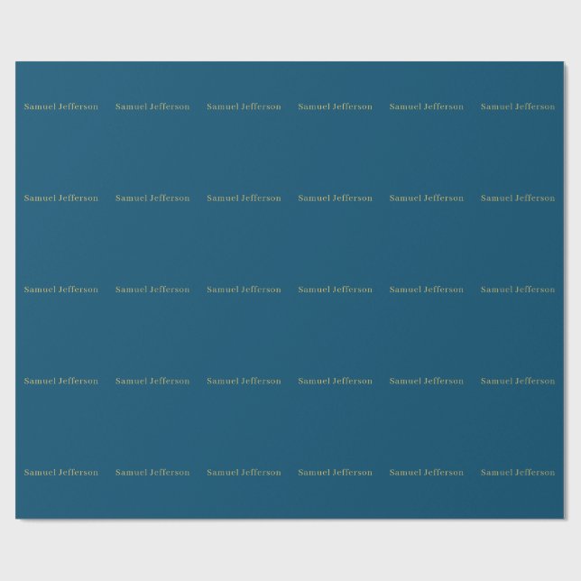 Blue Gold Professional Trendy Minimalist Name Wrapping Paper (Flat)